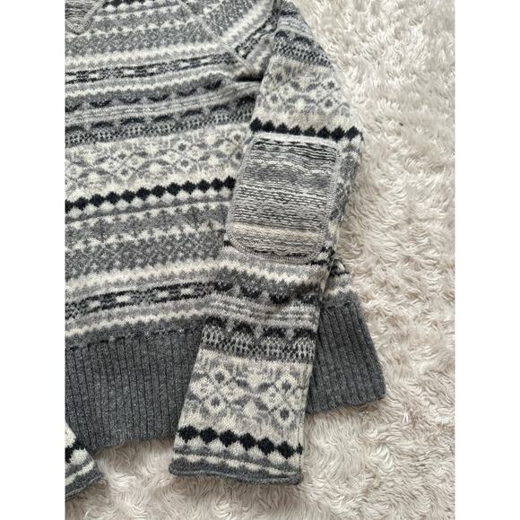 Eddie Bauer Womens S Gray Fair Isle Nordic Lamb’s Wool Sweater Elbow Patches - Picture 4 of 10